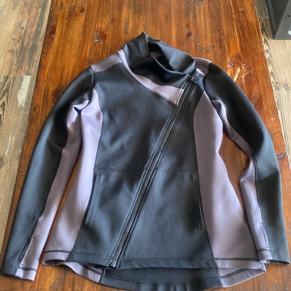 Cabi asymmetrical zipper front jacket